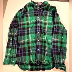American Eagle Shirt Men's Large Green Blue Plaid Long Sleeve Button Up
